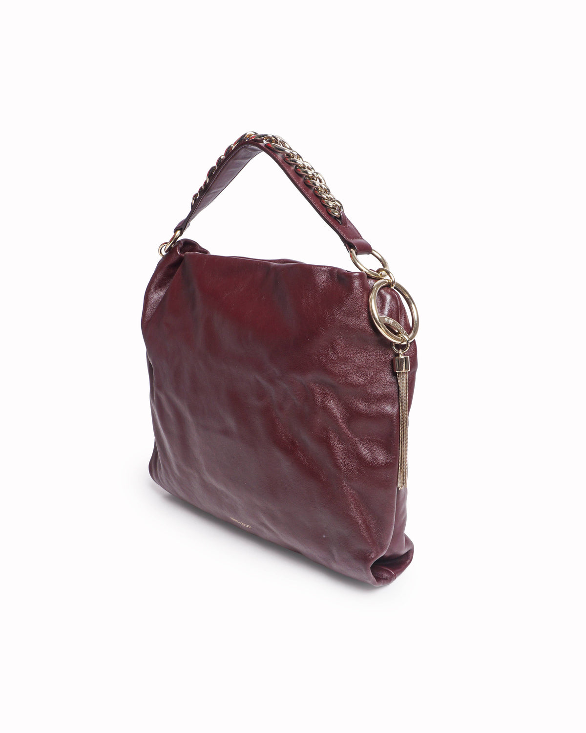 Jimmy Choo Deep Burgundy Leather Solar Chain Hobo Shoulder Bag