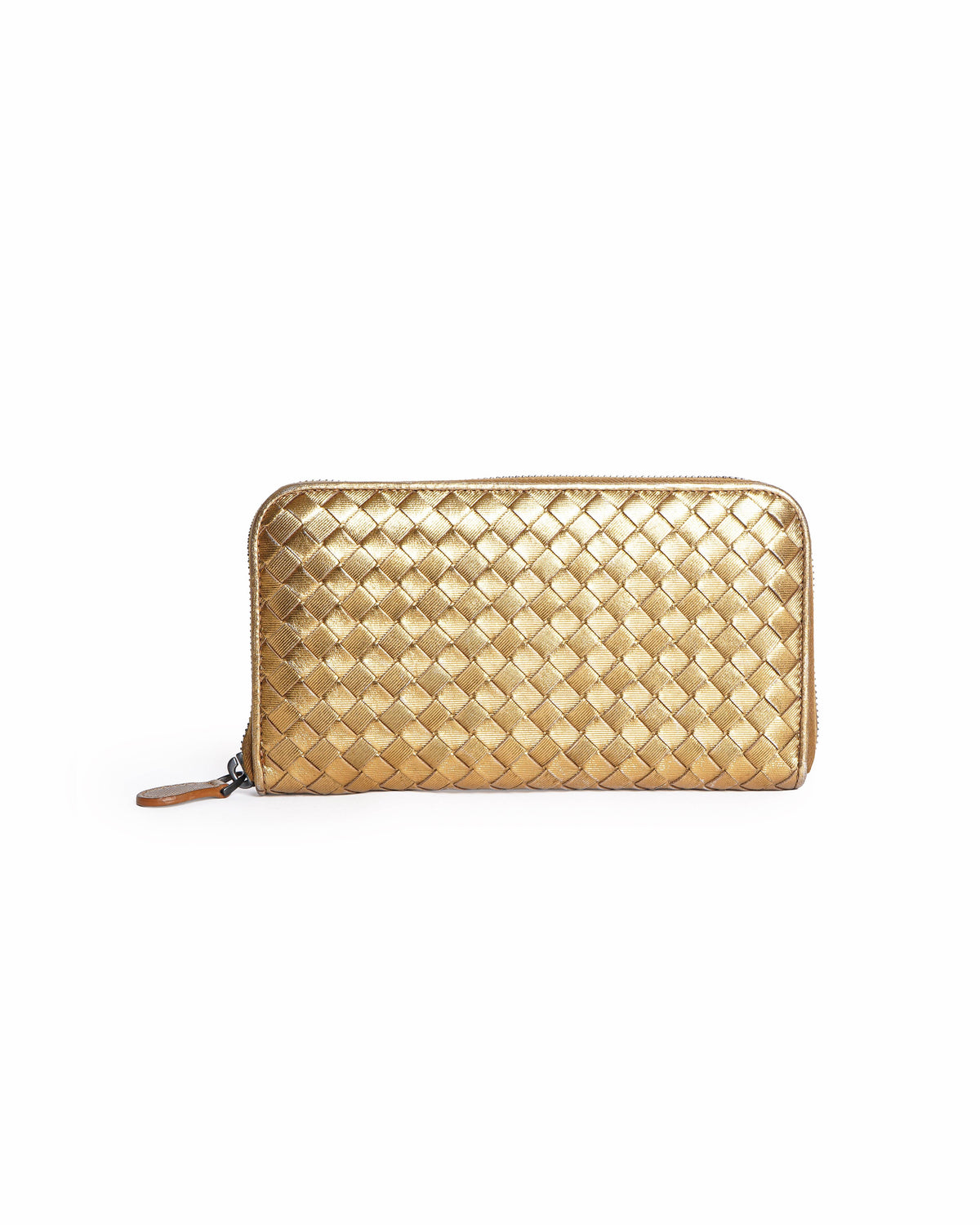 Bottega Veneta Metallic Gold Intrecciato Zip-Around Wallet