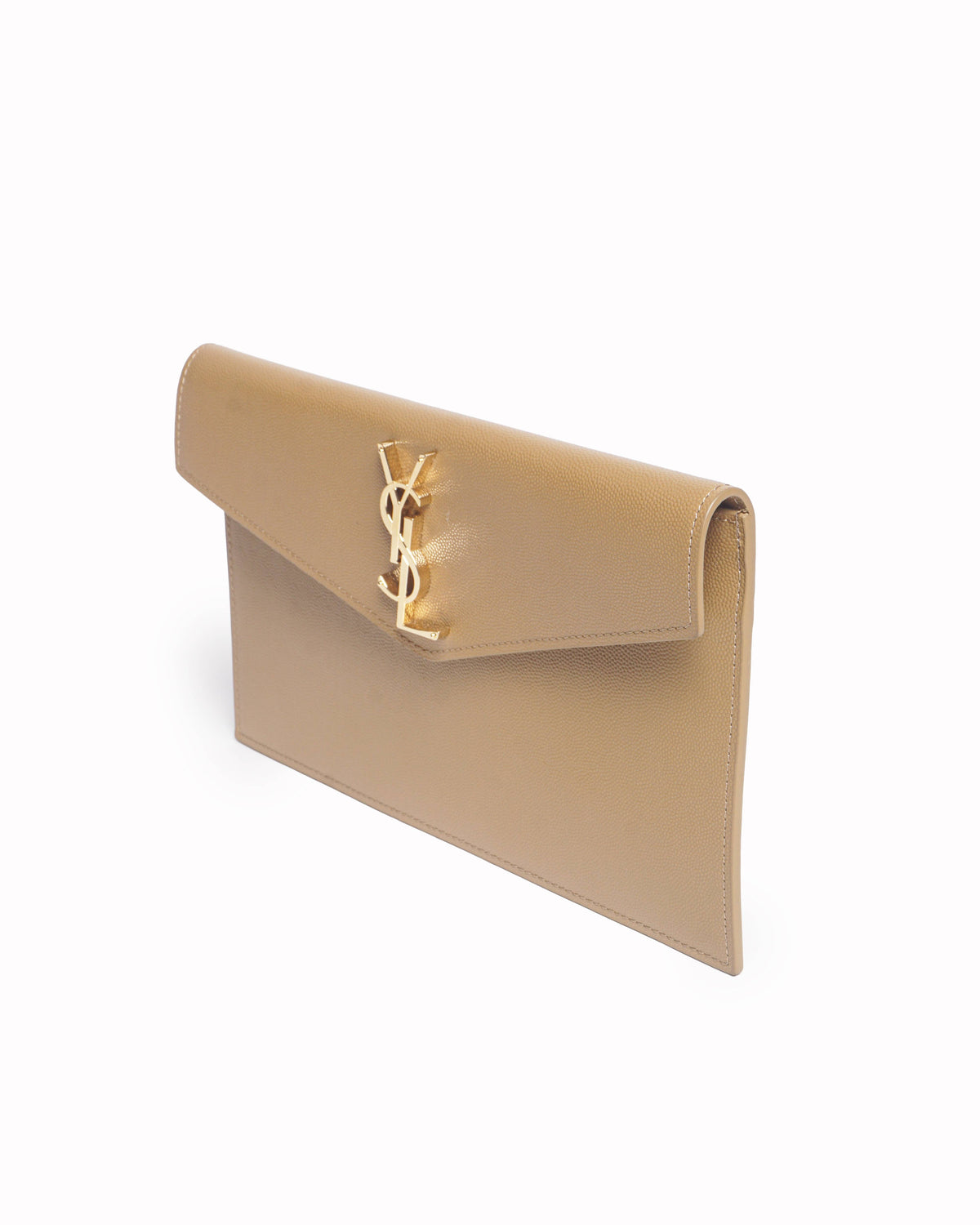 Saint Laurent Olive Beige Grain de Poudre Leather Uptown Pouch