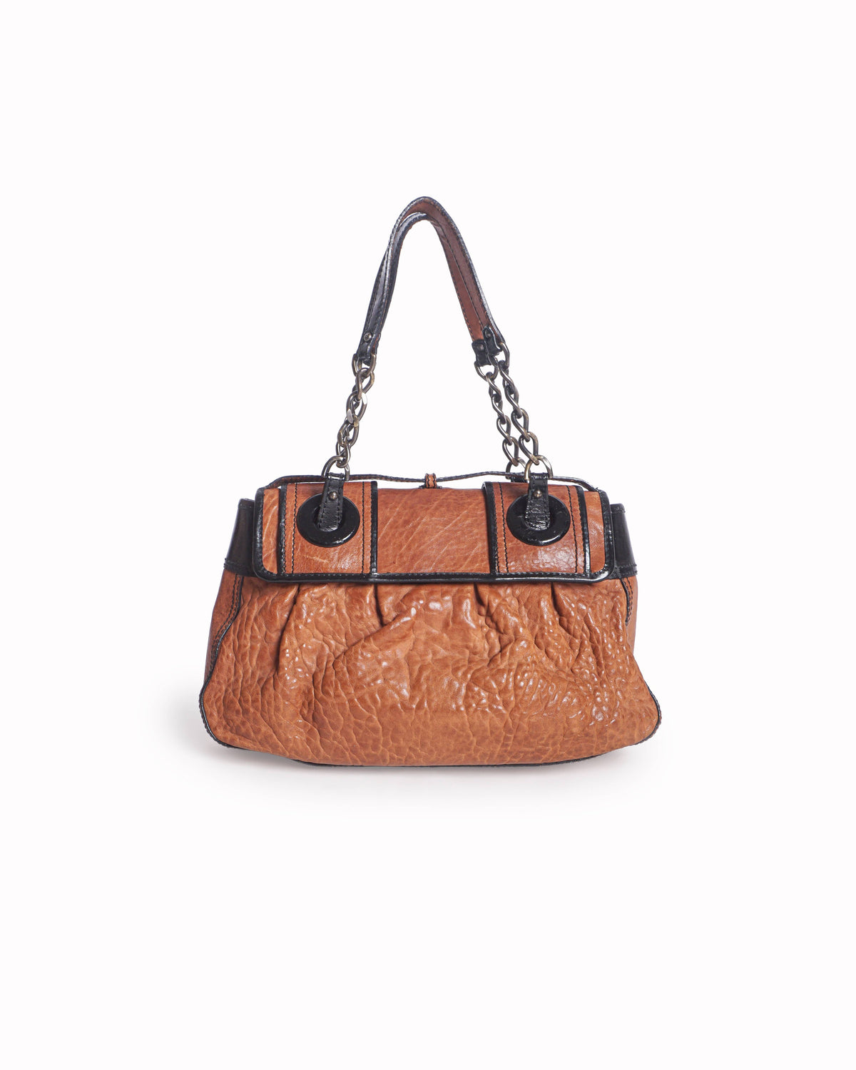 Fendi Maxi B Bag Cognac Hammered Leather Shoulder Bag
