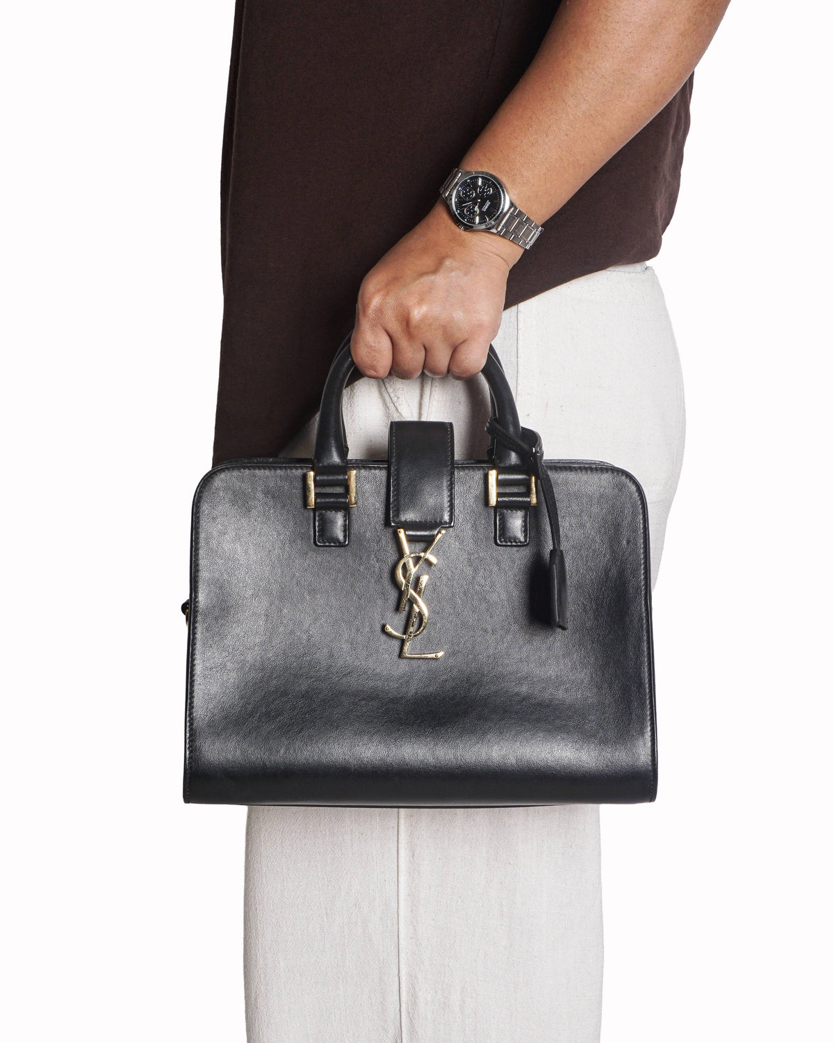Saint Laurent Cabas Chyc Small Black Leather Satchel