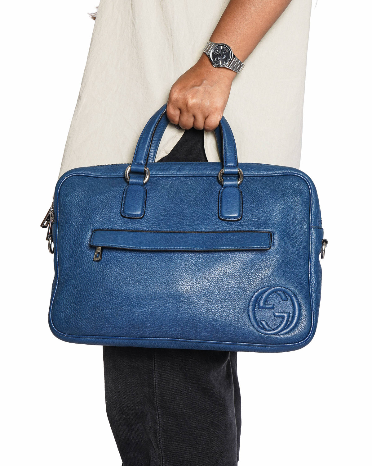 Gucci Blue Calfskin Soho Briefcase business bag