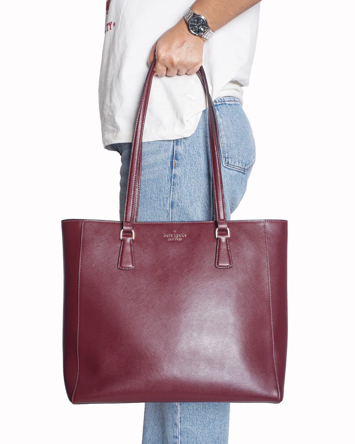 Kate Spade Burgundy Saffiano Leather Tote Bag