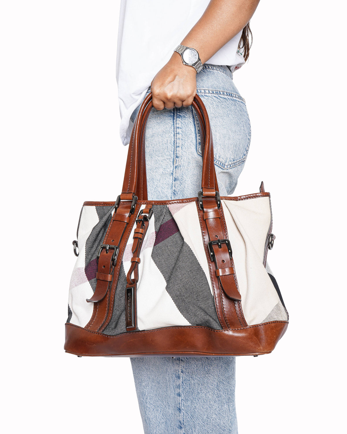 Burberry Brown Mega Check Canvas & Leather Lowry Tote