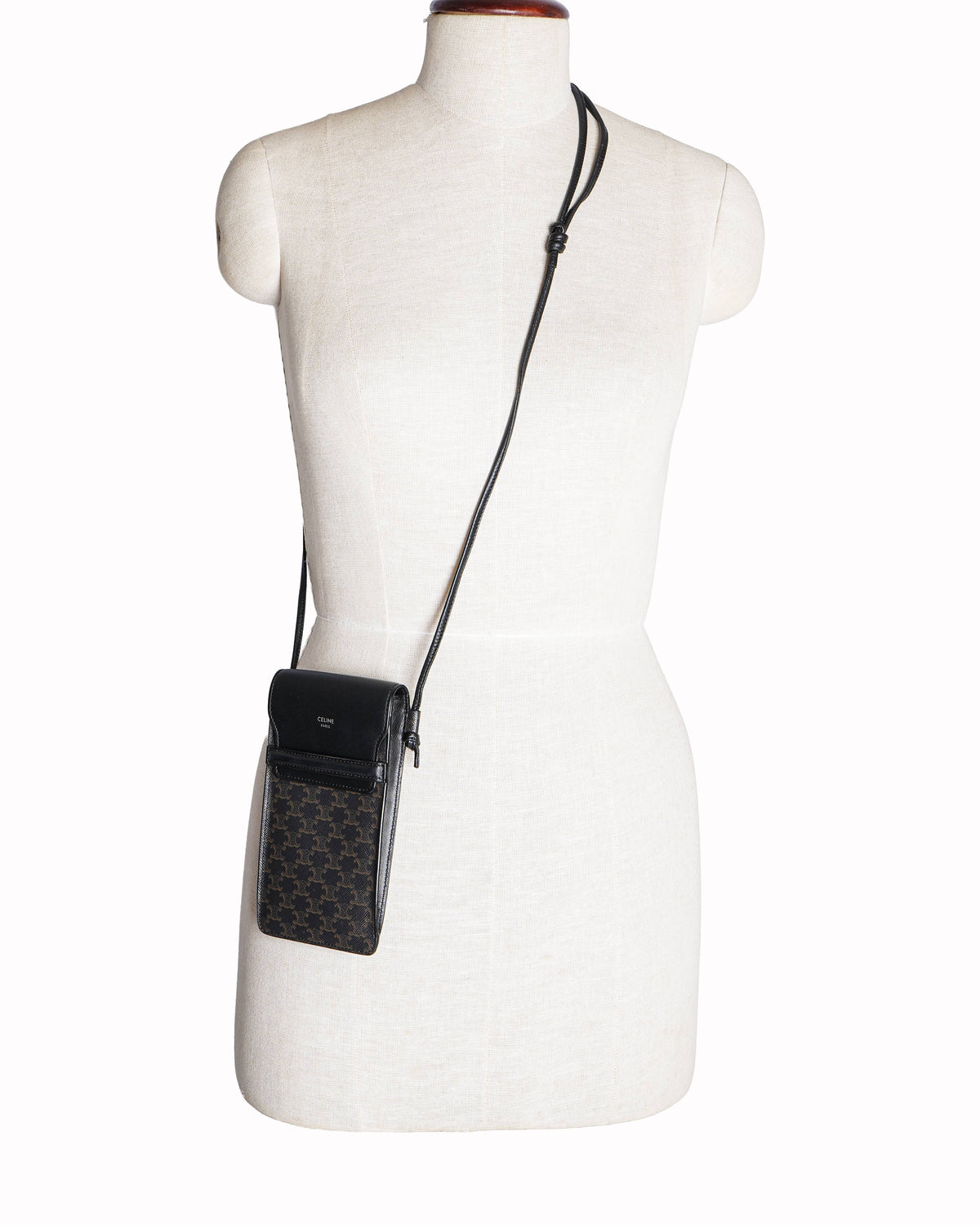 Celine Phone Pouch in Triomphe Canvas and Lambskin