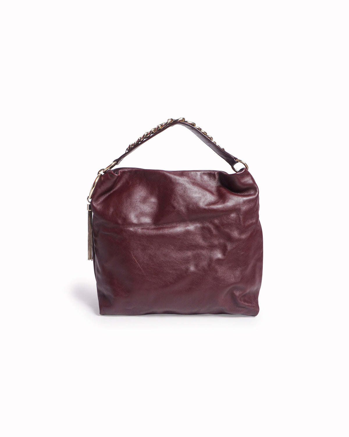 Jimmy Choo Deep Burgundy Leather Solar Chain Hobo Shoulder Bag
