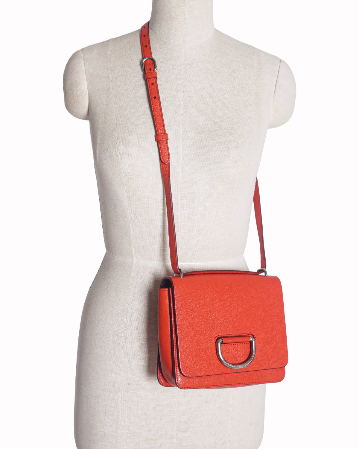 Burberry Coral Red Grained Leather Small D-Ring Crossbody Bag