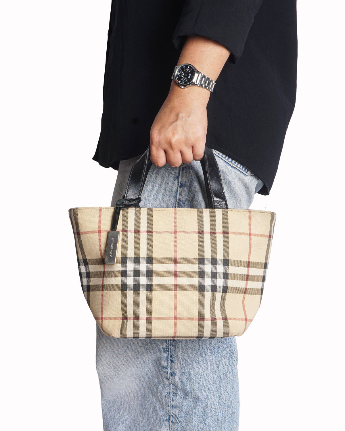 Burberry Mini Nova Check Canvas & Leather Tote