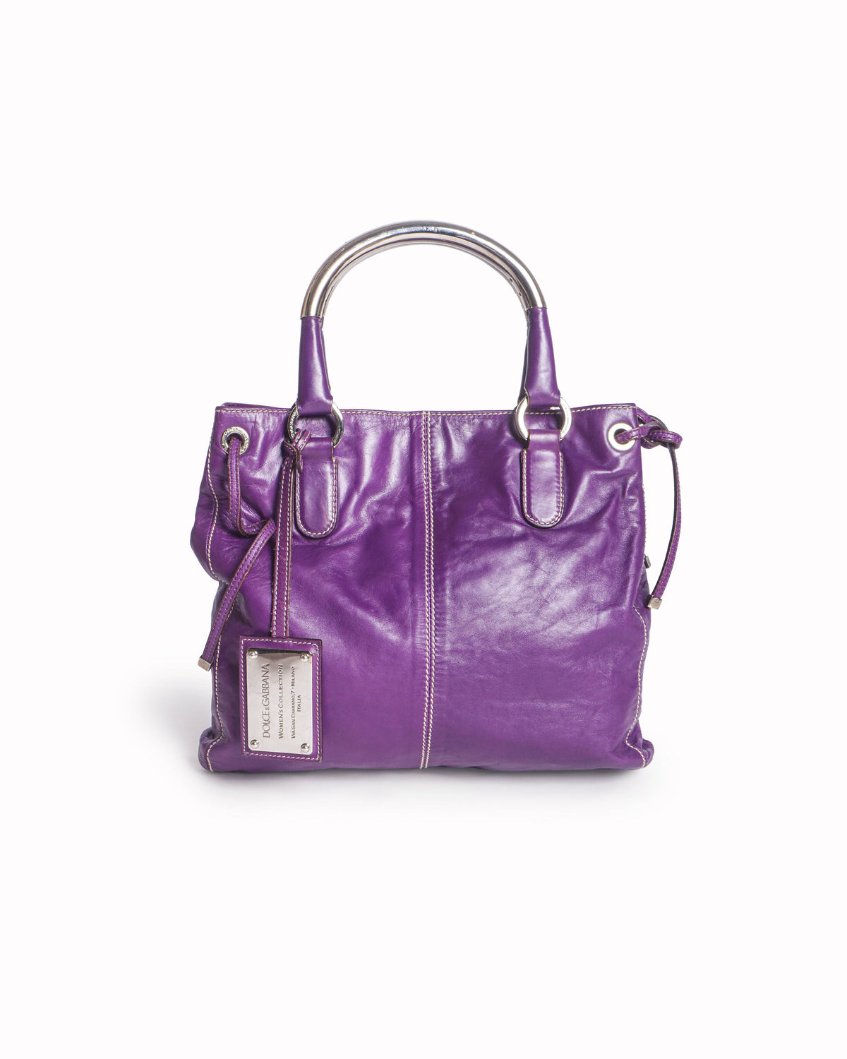 Dolce & Gabbana Purple Leather Metallic Handle Tote Bag
