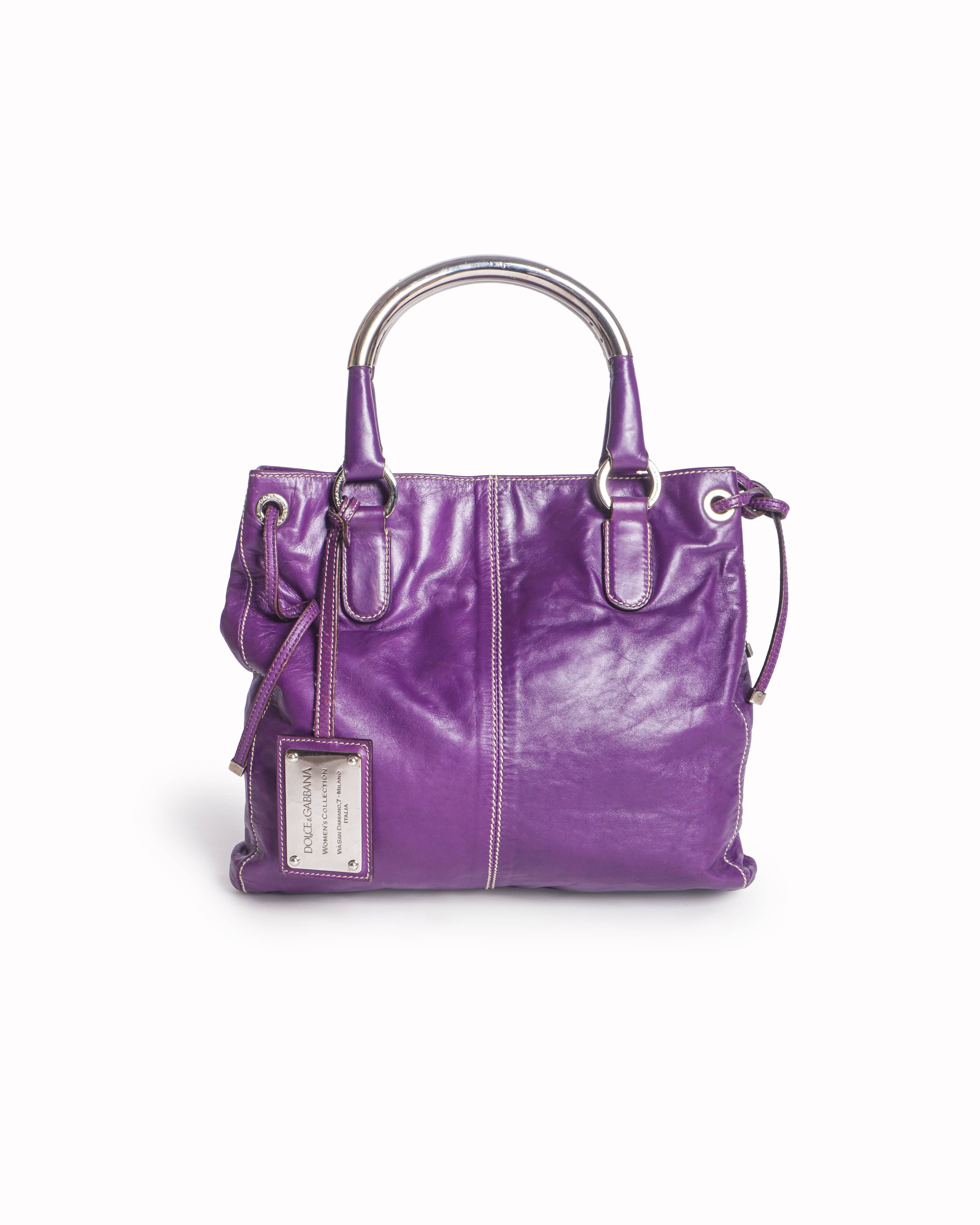 Dolce & Gabbana Purple Leather Metallic Handle Tote Bag