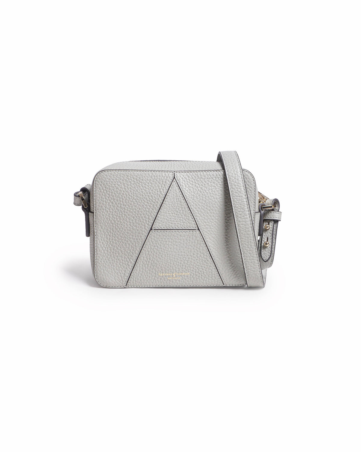 Aspinal of London Warm Grey Pebbled Leather Camera Crossbody Bag