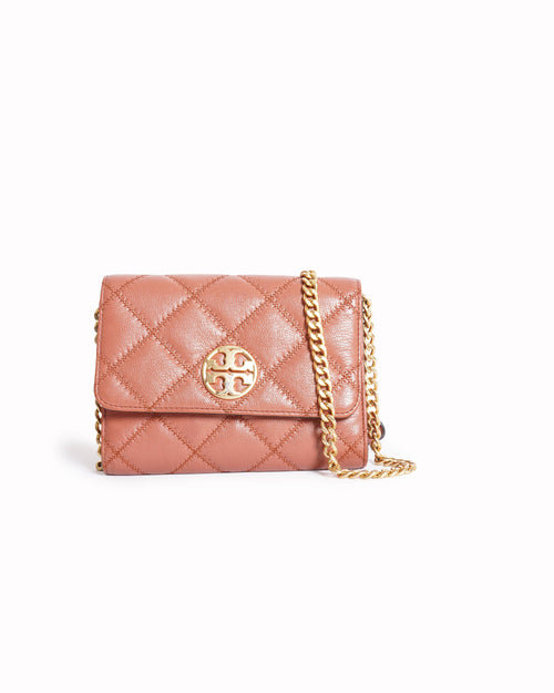 Tory Burch Quilted Crossbody Bag In Coral Pink
