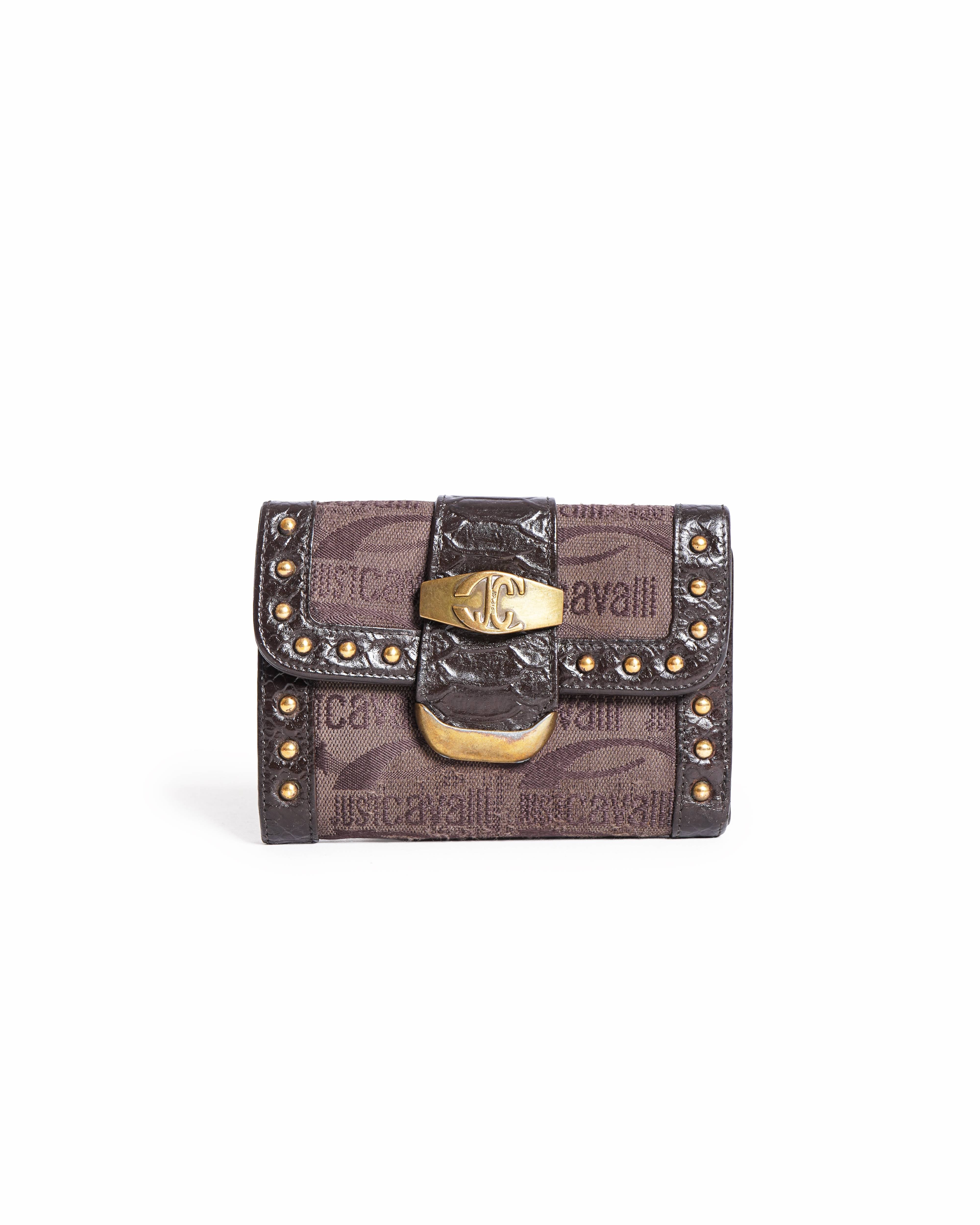 Just Cavalli Monogram Studded Compact Wallet