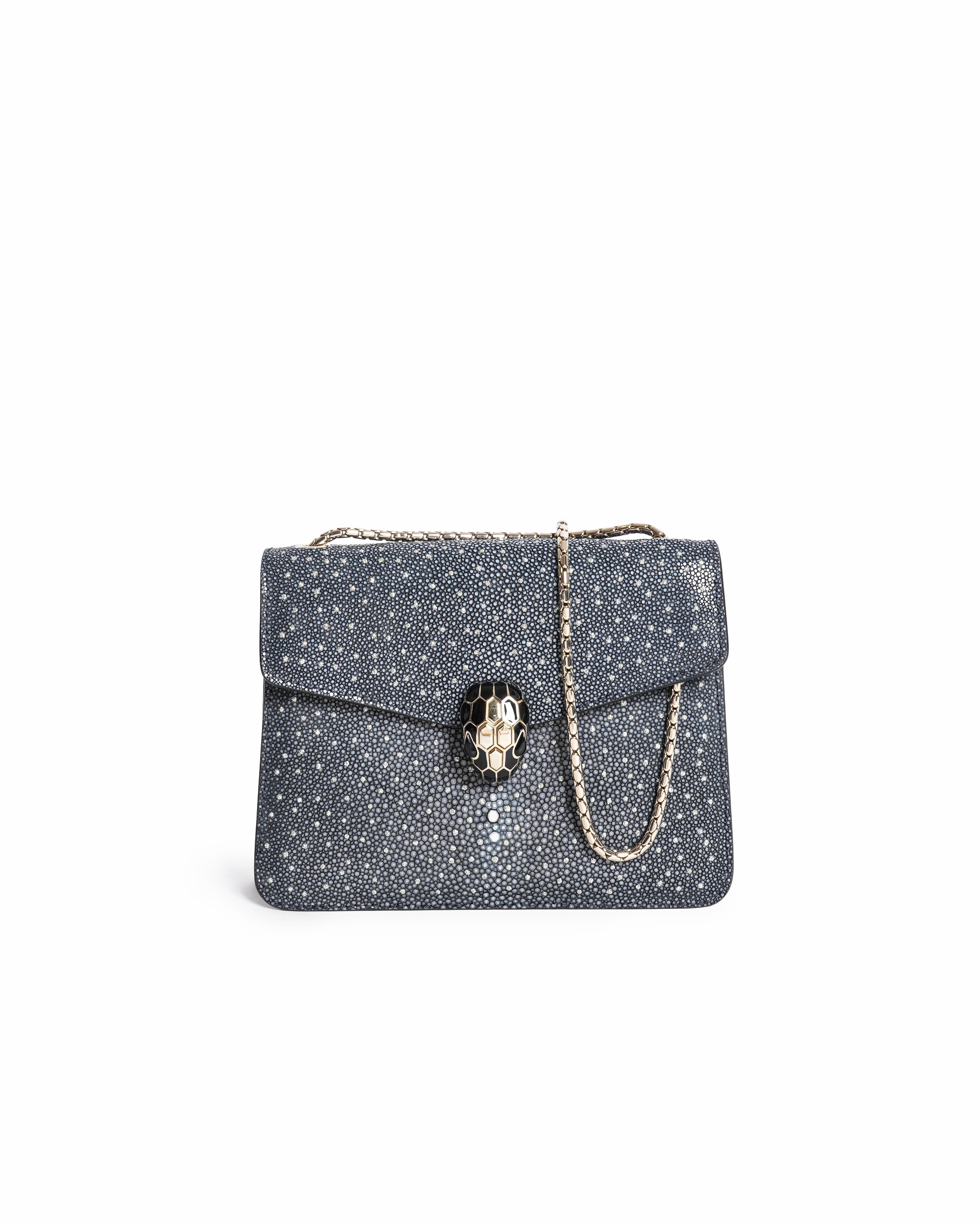 Bvlgari Serpenti Forever Crossbody Bag In galuchat skin with black Metropolitan calf leather