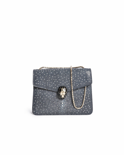 Bvlgari Serpenti Forever Crossbody Bag In galuchat skin with black Metropolitan calf leather