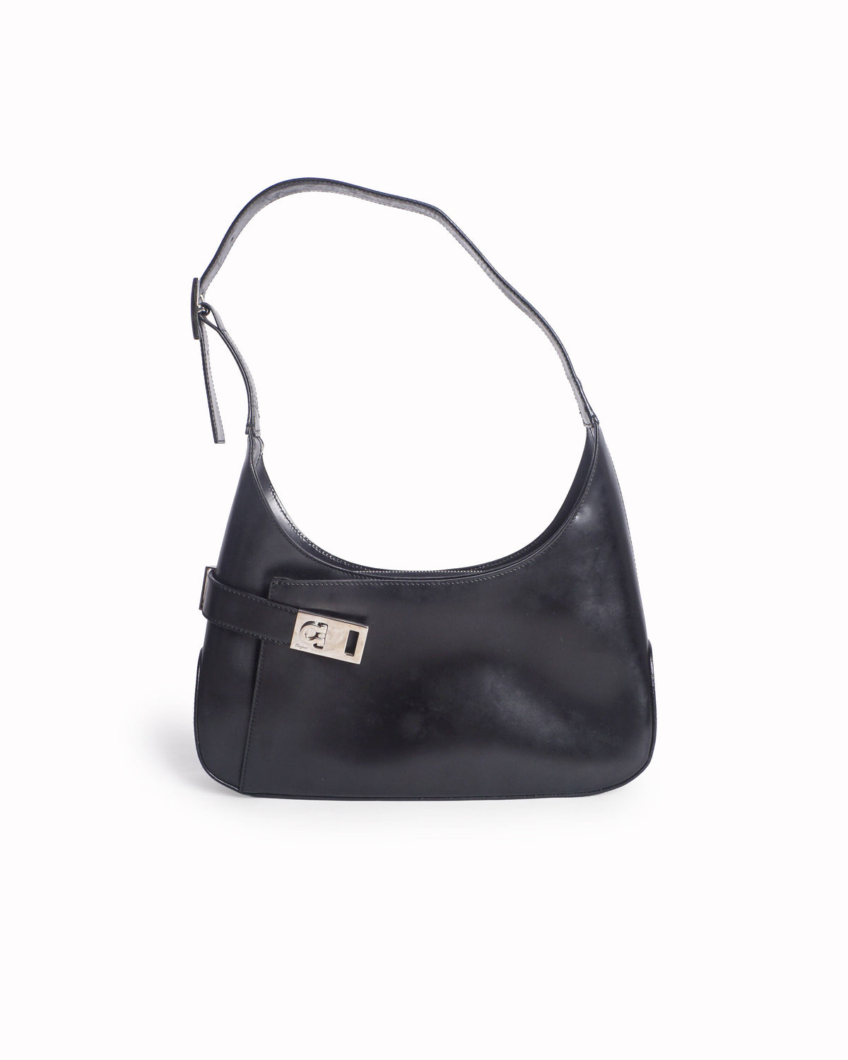 Salvatore Ferragamo Black Leather Gancini Buckle Shoulder Bag