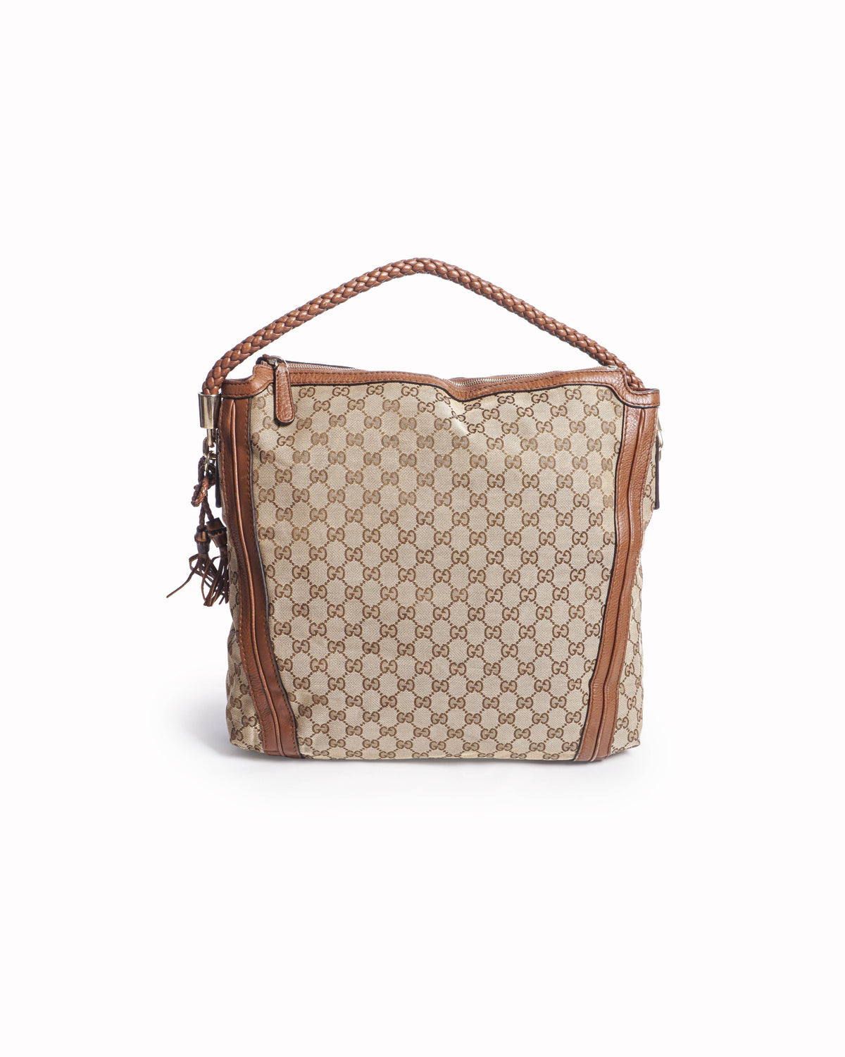 Gucci Bella GG Canvas & Brown Leather Braided Hobo Bag