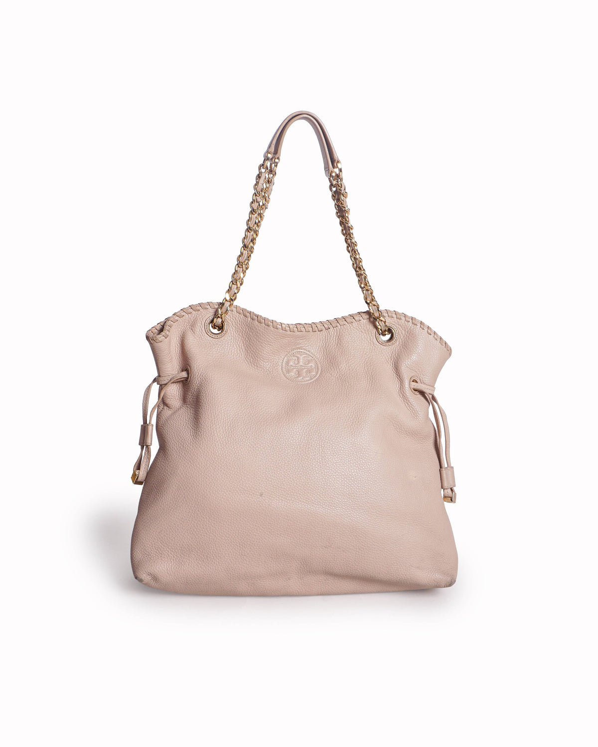 Tory Burch Marion Blush Pink Pebbled Leather Whipstitch Shoulder Bag
