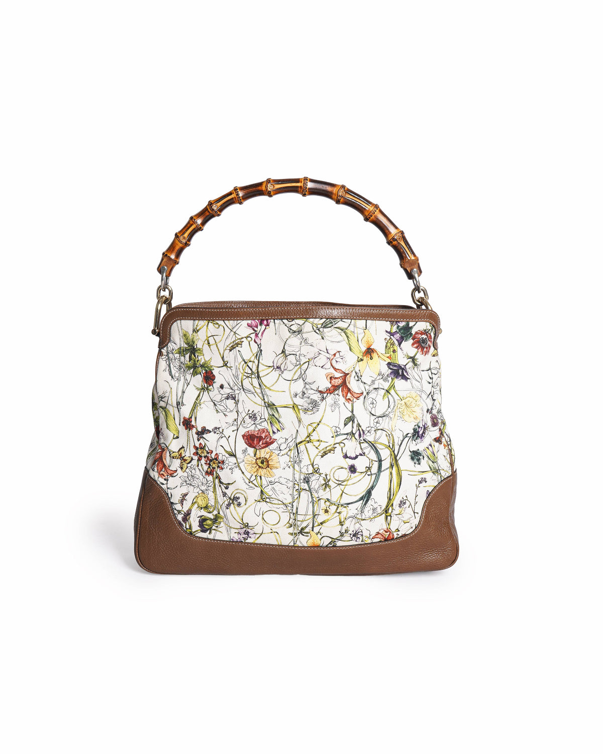 Gucci Floral Canvas Peggy Bamboo Handle Bag