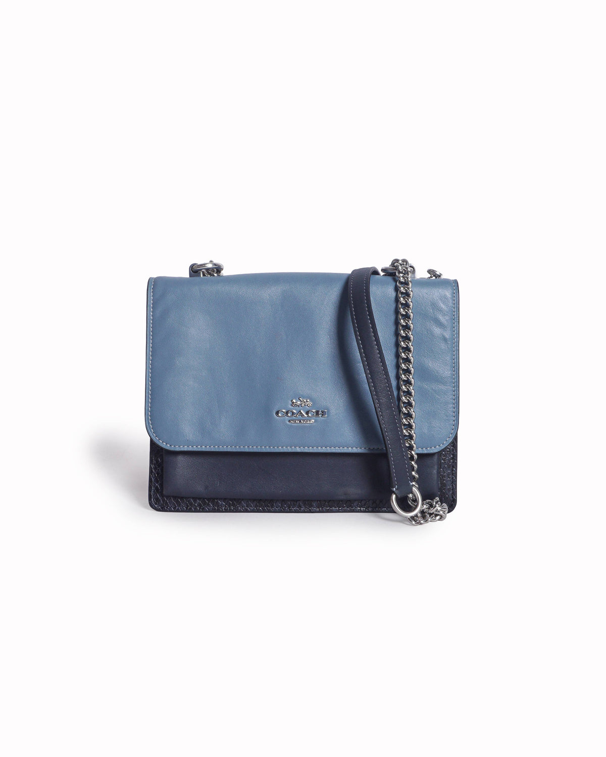 Coach Slate Blue & Black Colorblock Snake-Embossed Chain Crossbody Bag