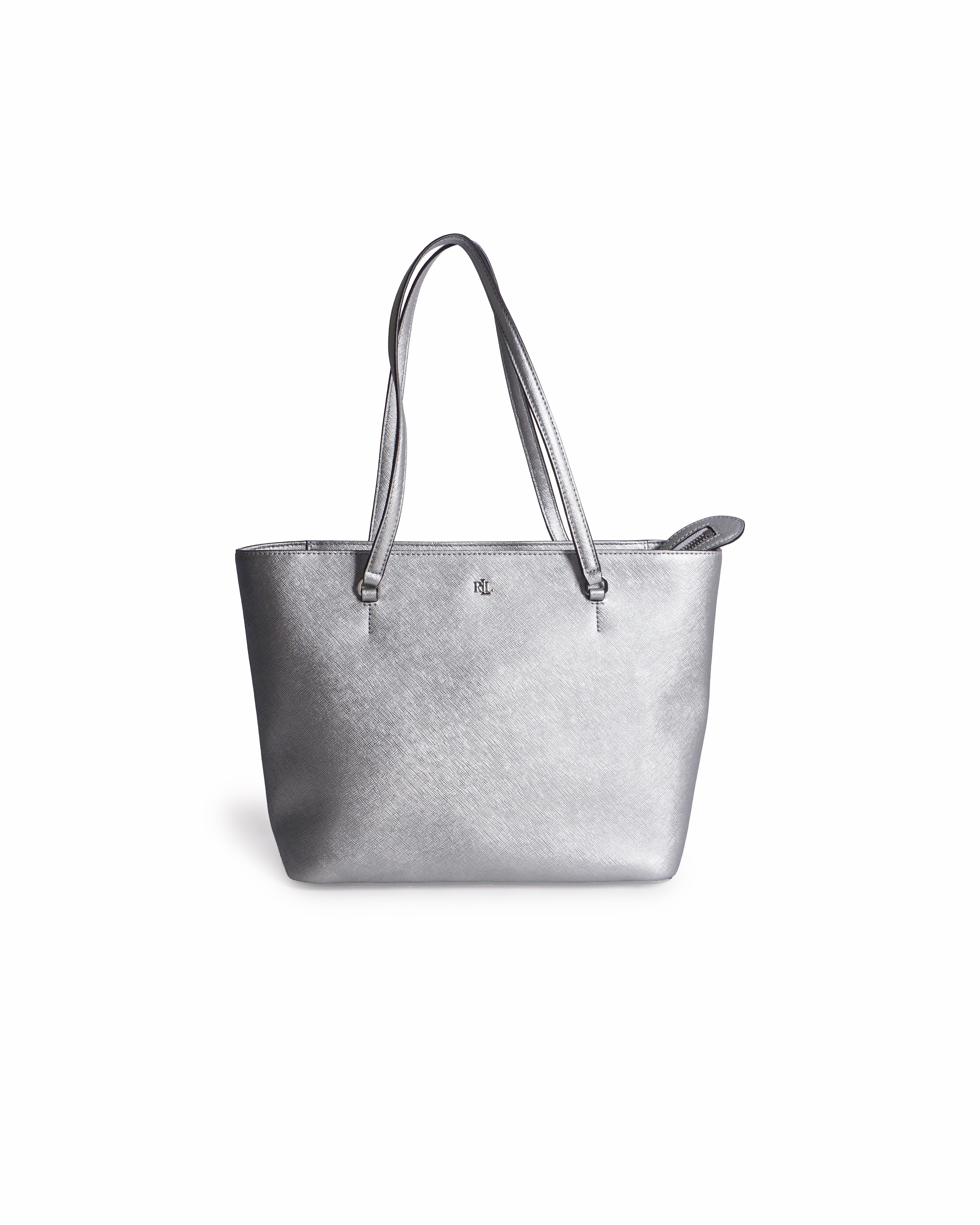 Ralph Lauren Metallic Silver Karly Crosshatch Leather Tote