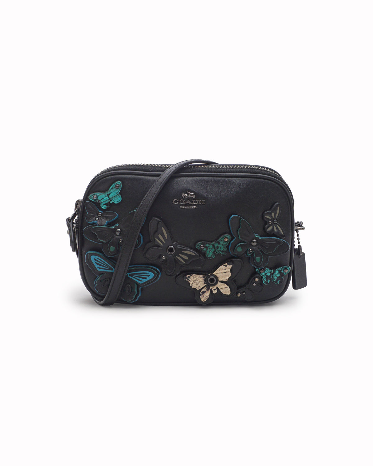 Coach Butterfly Applique Crossbody Clutch In Pebble Leather