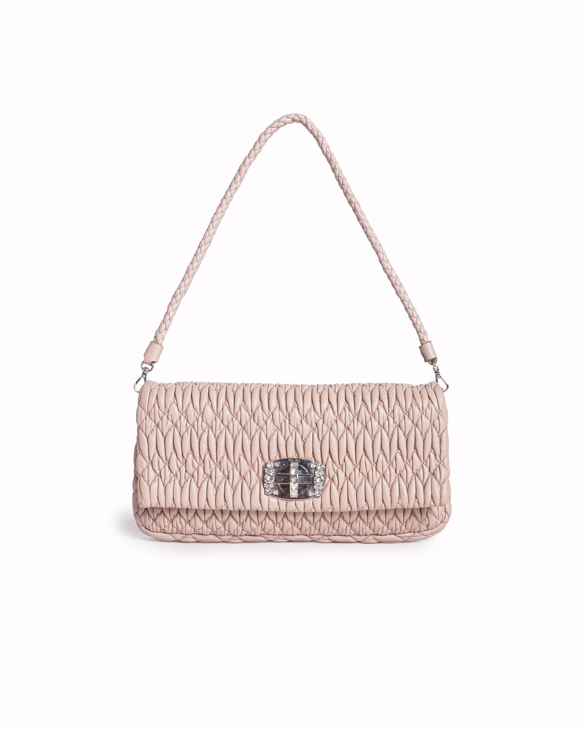 Miu Miu Blush Pink Nappa Crystal Matelassé Bag