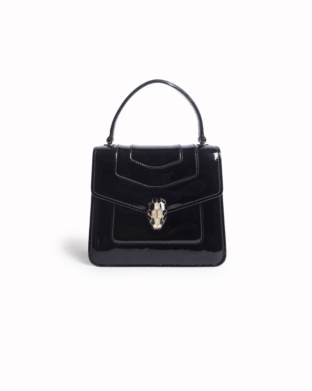 Bvlgari Black Patent Leather Serpenti Forever Top Handle Bag