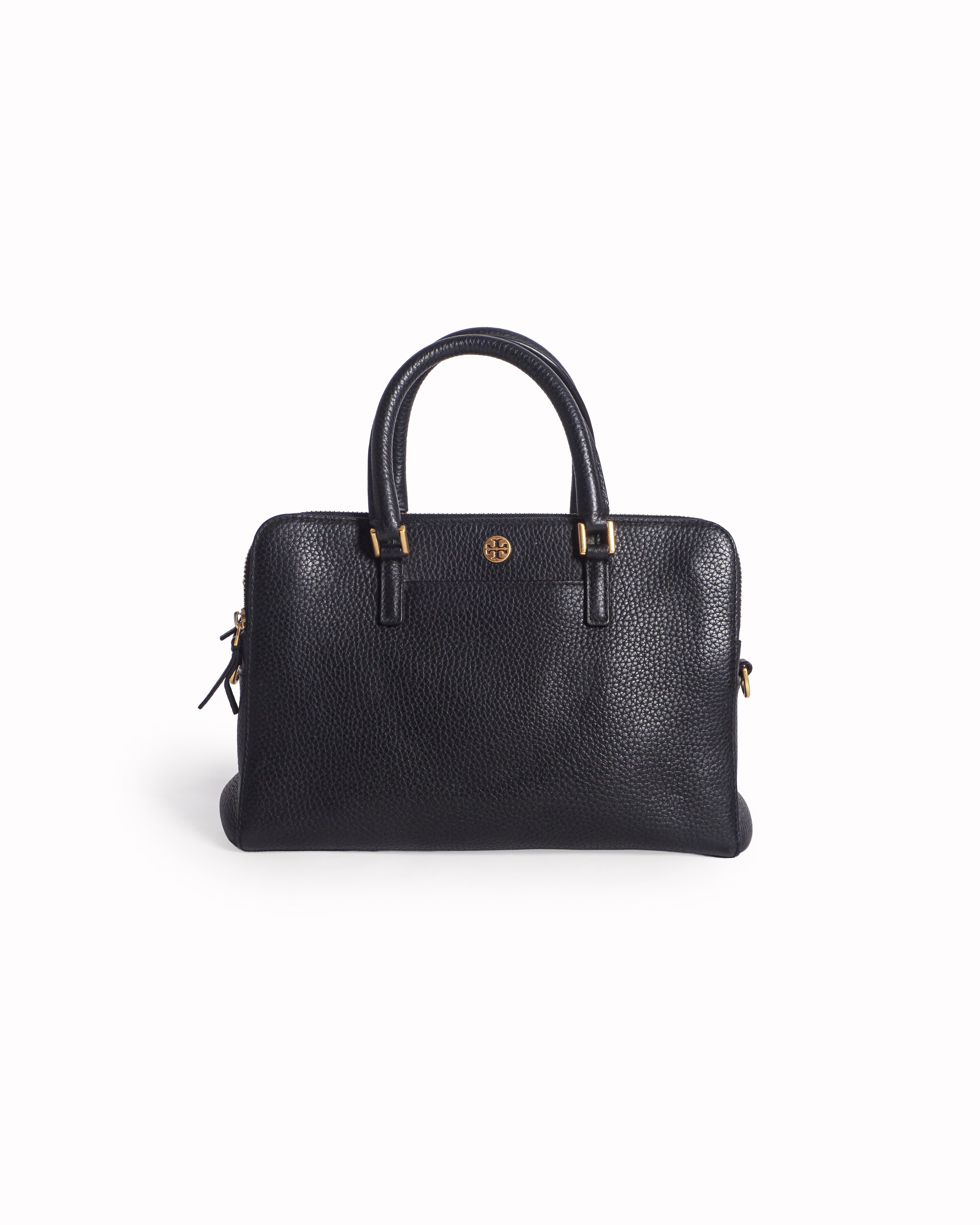 Tory Burch Black Pebbled Leather Robinson Double Zip Tote Bag