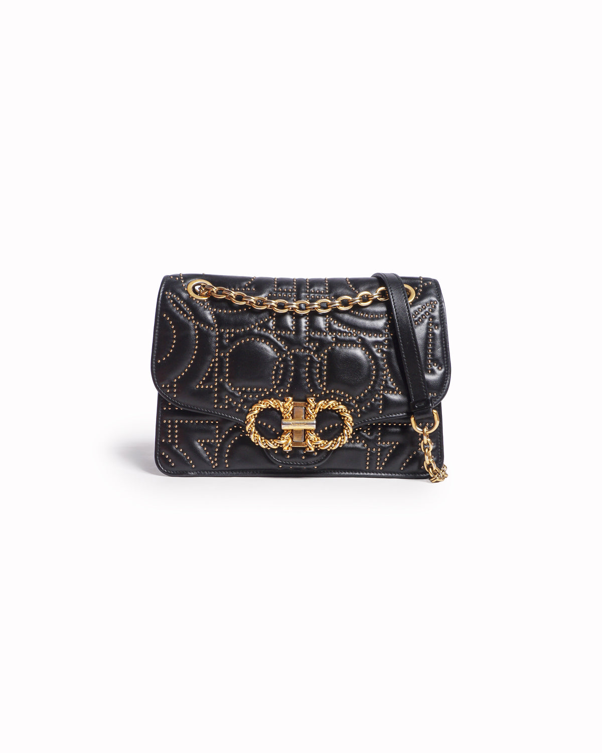 Salvatore Ferragamo Gancini Studded Leather Shoulder Bag
