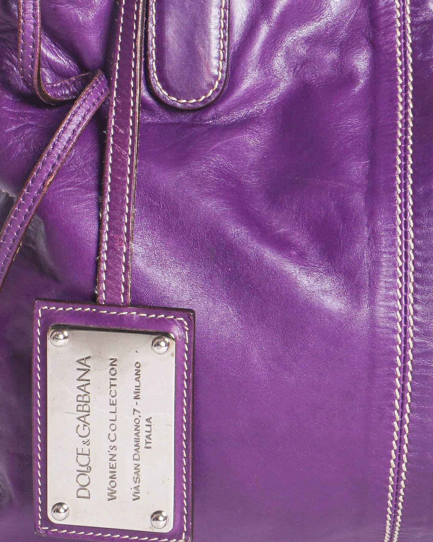 Dolce & Gabbana Purple Leather Metallic Handle Tote Bag