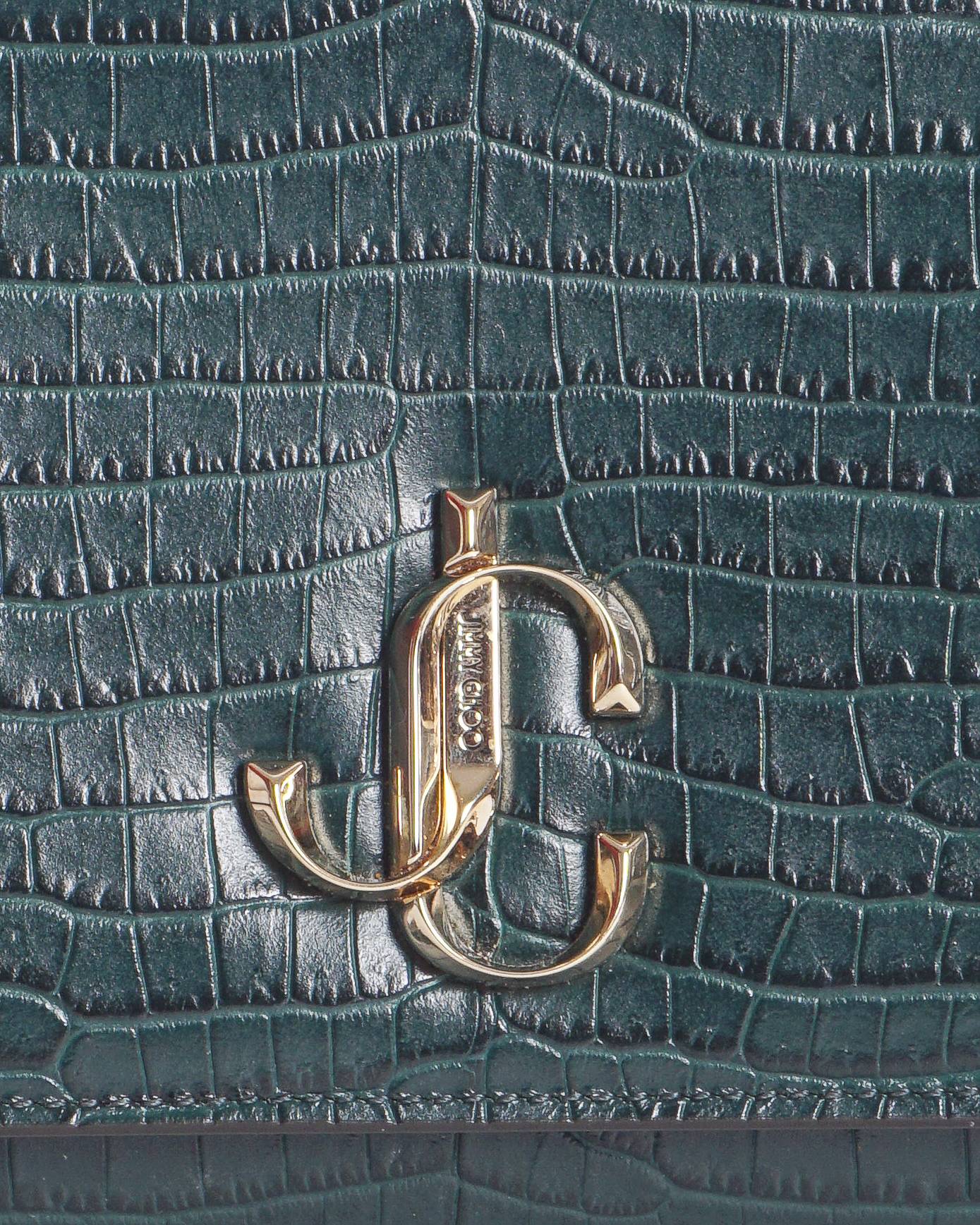 Jimmy Choo Dark Green Varenne Croc-Embossed Clutch
