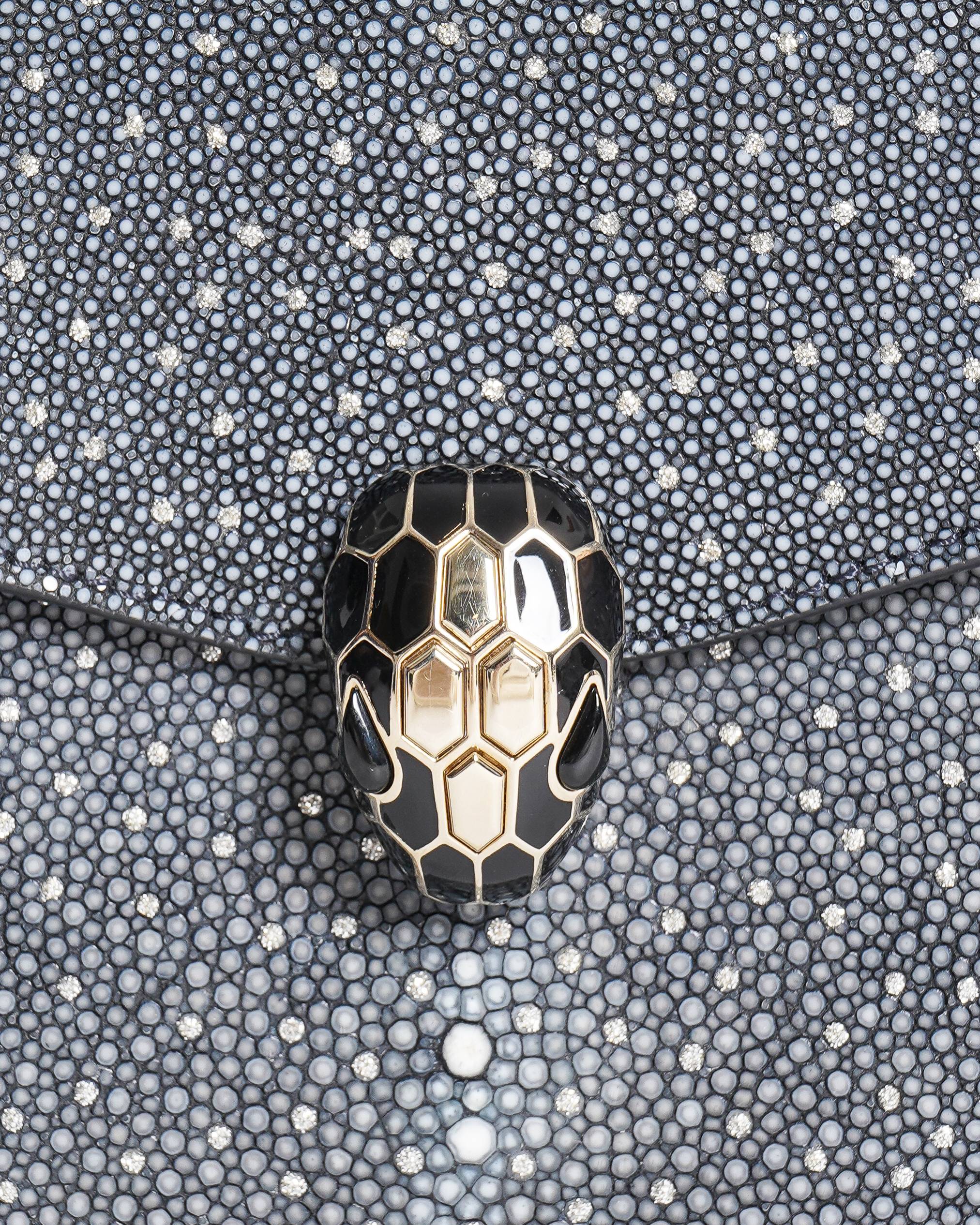 Bvlgari Serpenti Forever Crossbody Bag In galuchat skin with black Metropolitan calf leather