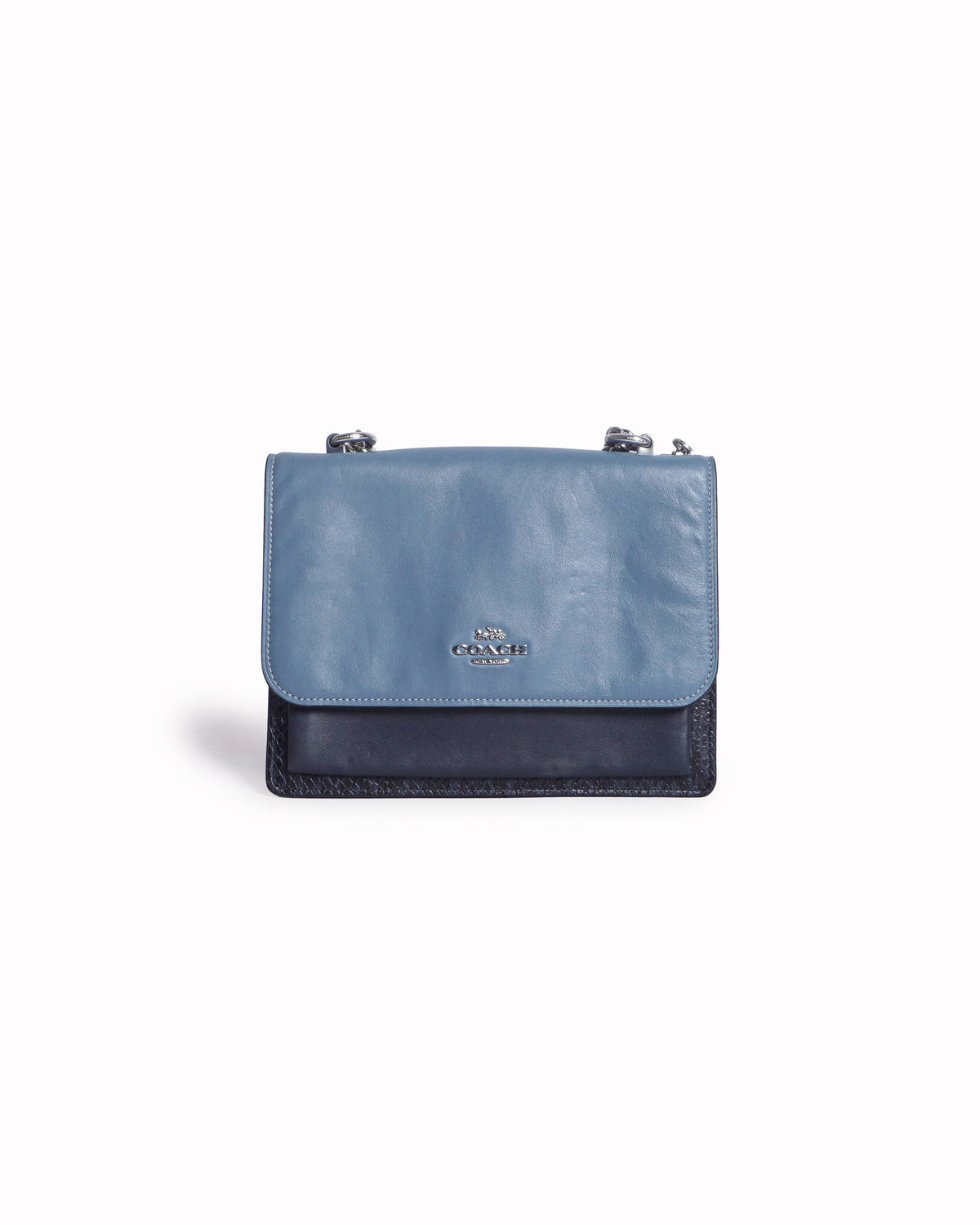 Coach Slate Blue & Black Colorblock Snake-Embossed Chain Crossbody Bag