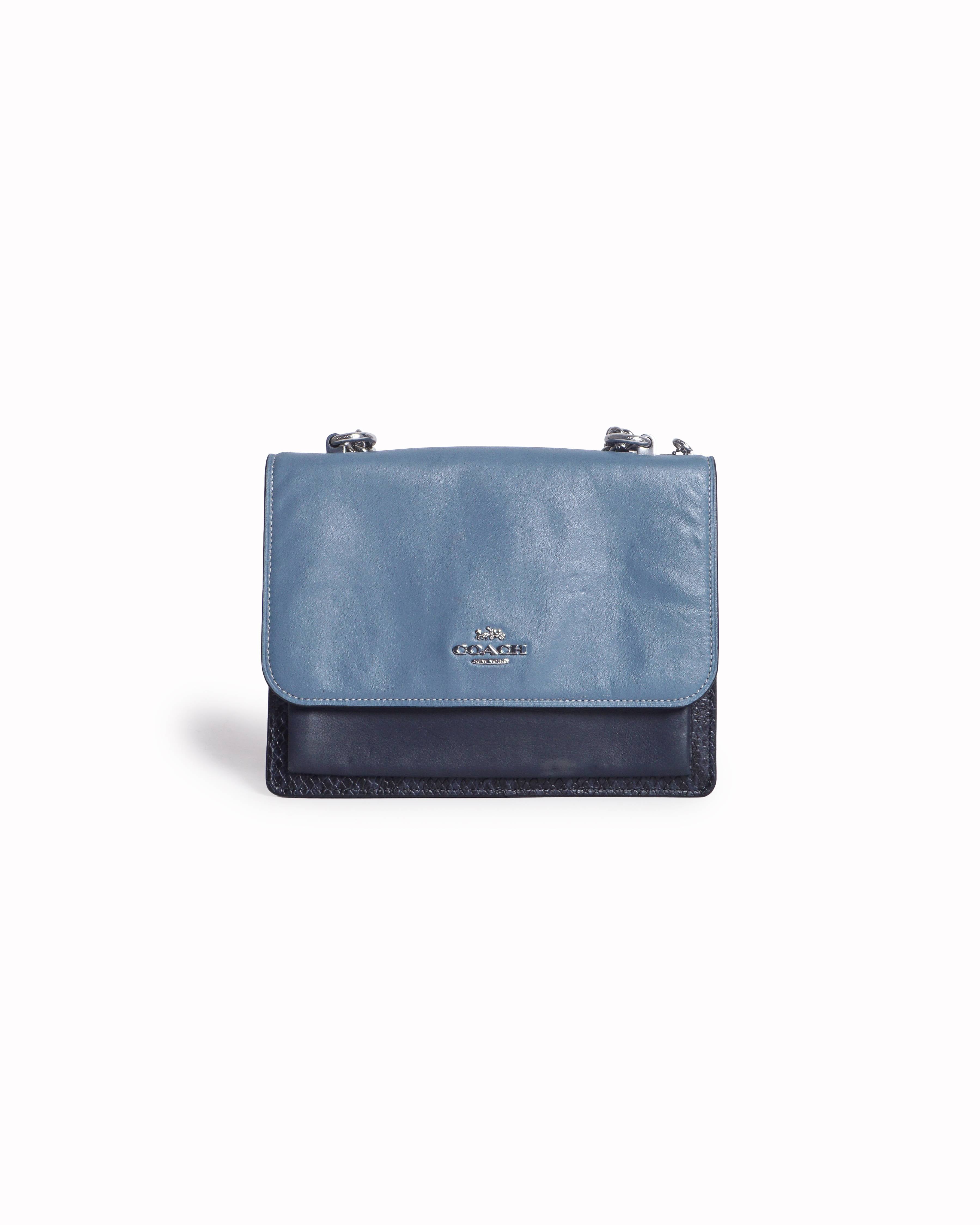 Coach Slate Blue & Black Colorblock Snake-Embossed Chain Crossbody Bag