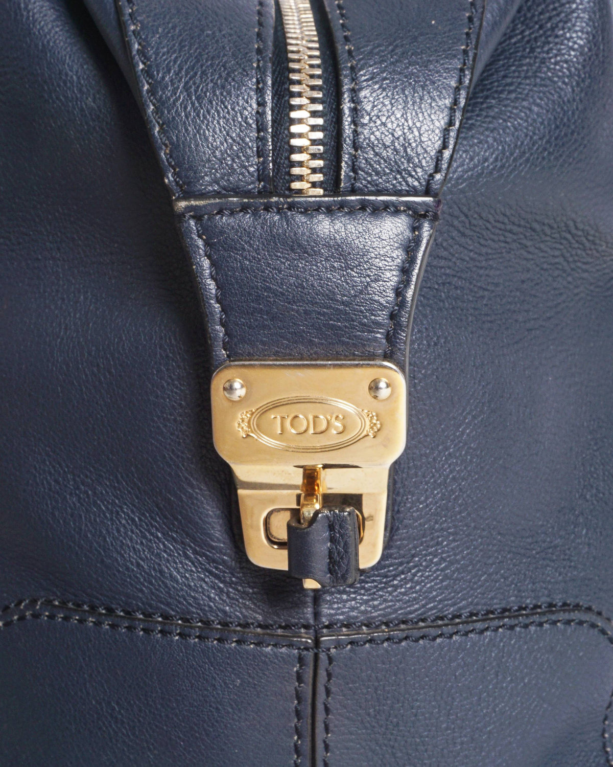 Tod's Dark Blue Grained Leather D-Cube Bowler Bag
