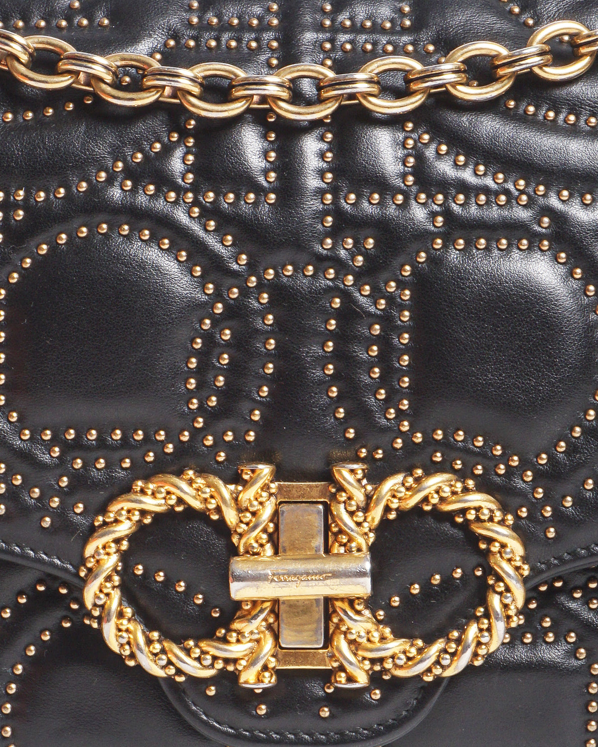 Salvatore Ferragamo Gancini Studded Leather Shoulder Bag