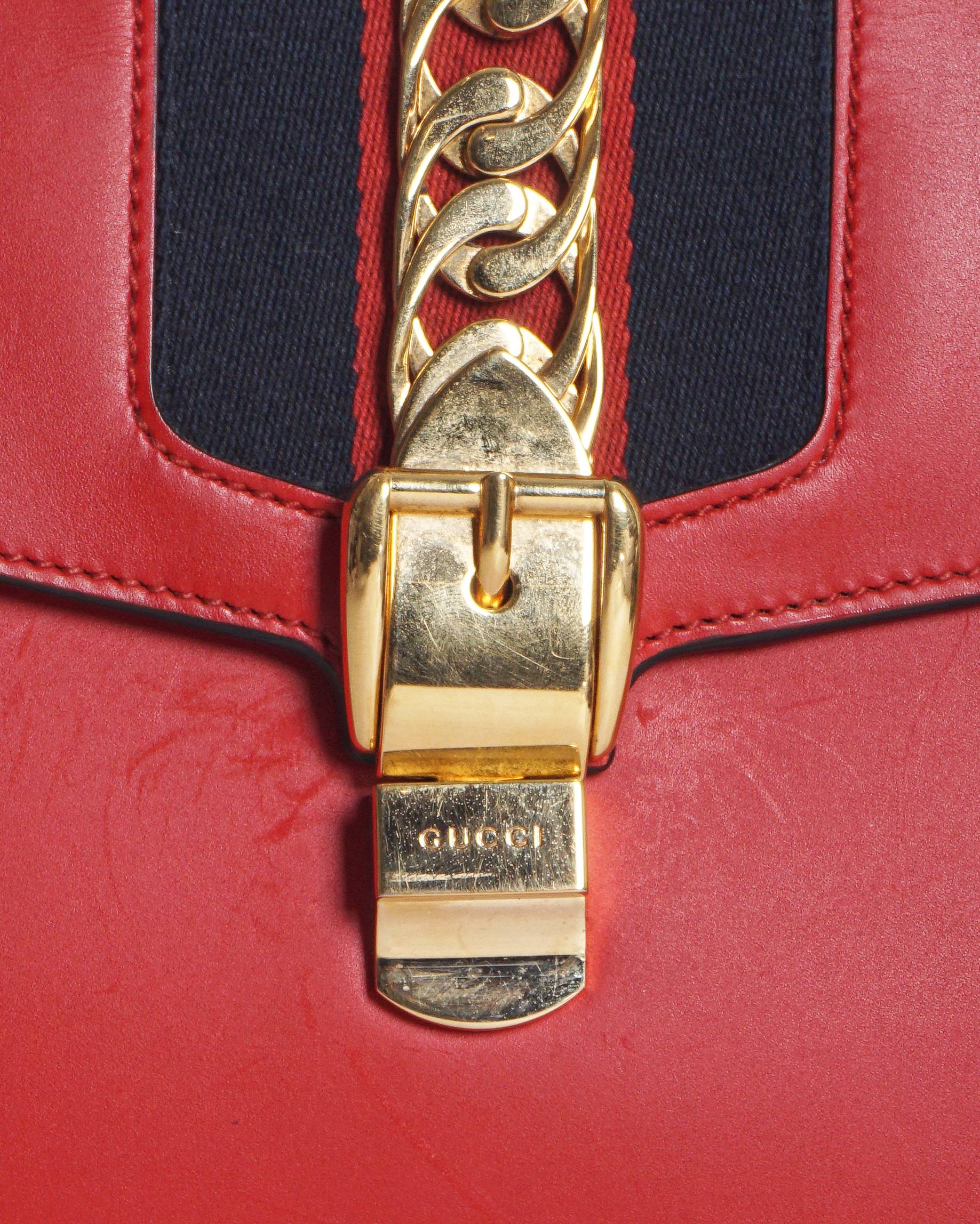 Gucci Red Smooth Leather Sylvie Top Handle Bag