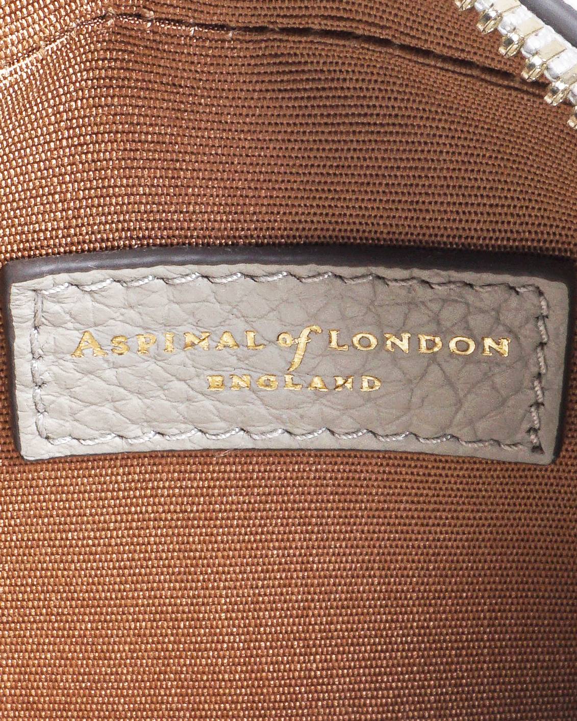 Aspinal of London Warm Grey Pebbled Leather Camera Crossbody Bag