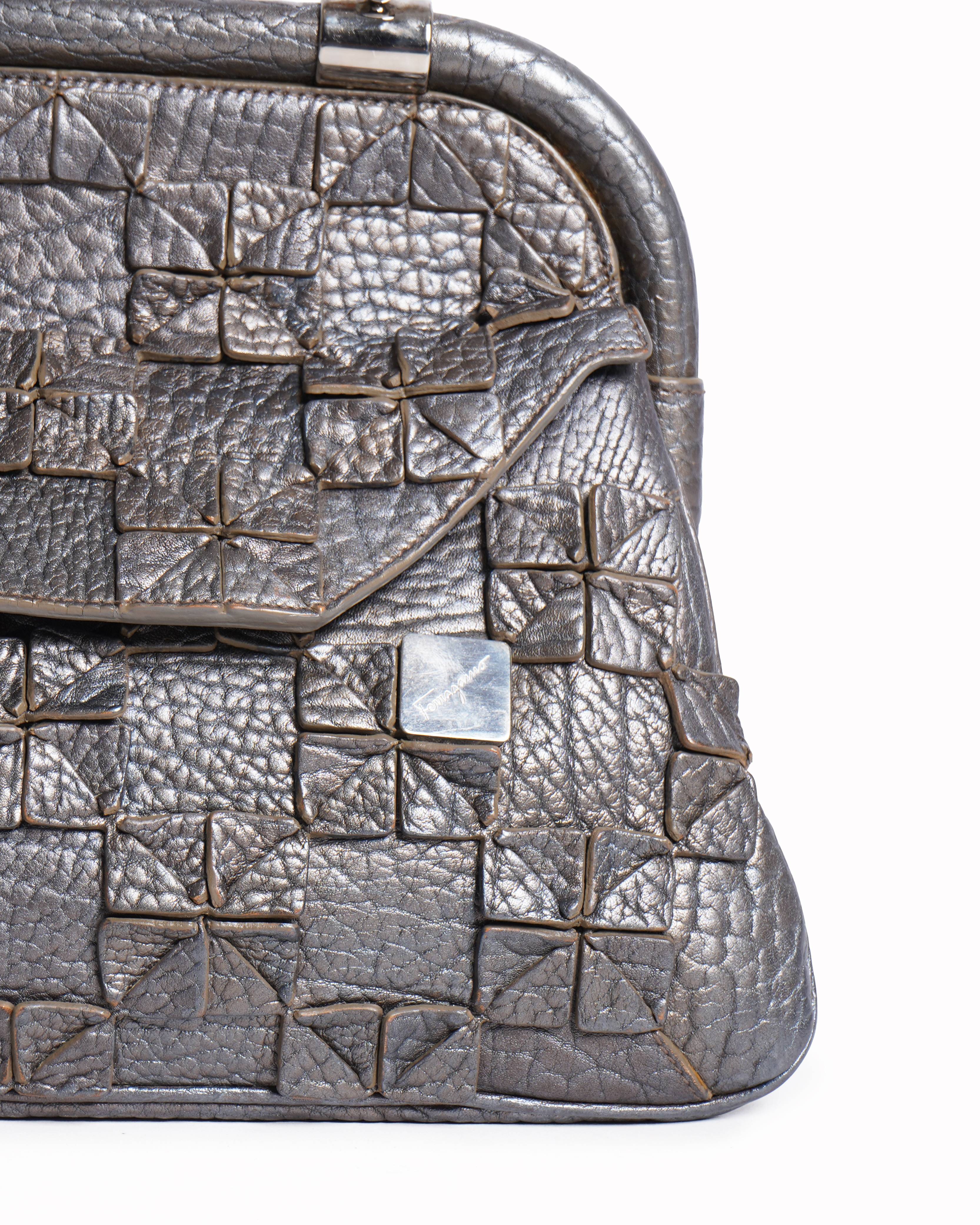 Salvatore Ferragamo metallic leather cutout shoulder bag