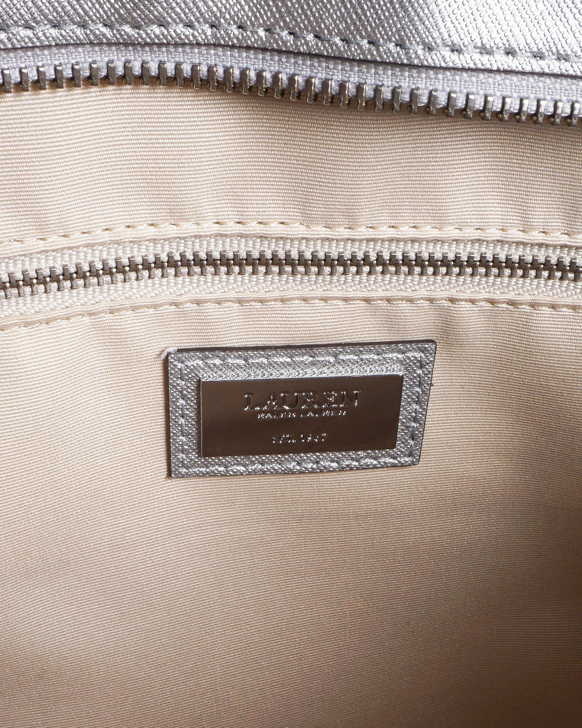 Ralph Lauren Metallic Silver Karly Crosshatch Leather Tote
