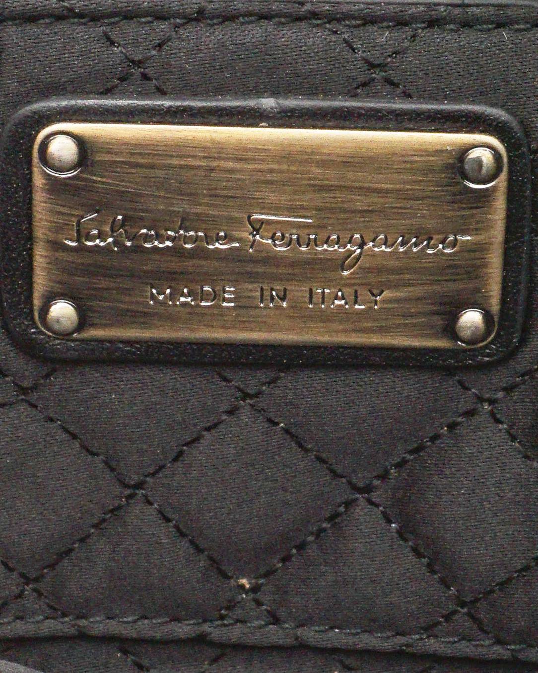 Salvatore Ferragamo Black Satin Gancini Evening Clutch Bag