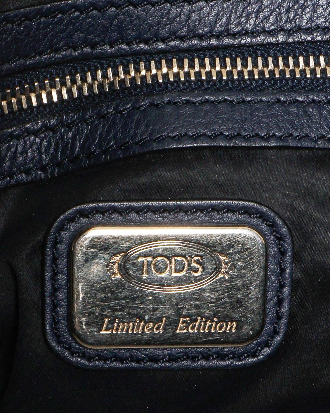 Tod's Dark Blue Grained Leather D-Cube Bowler Bag