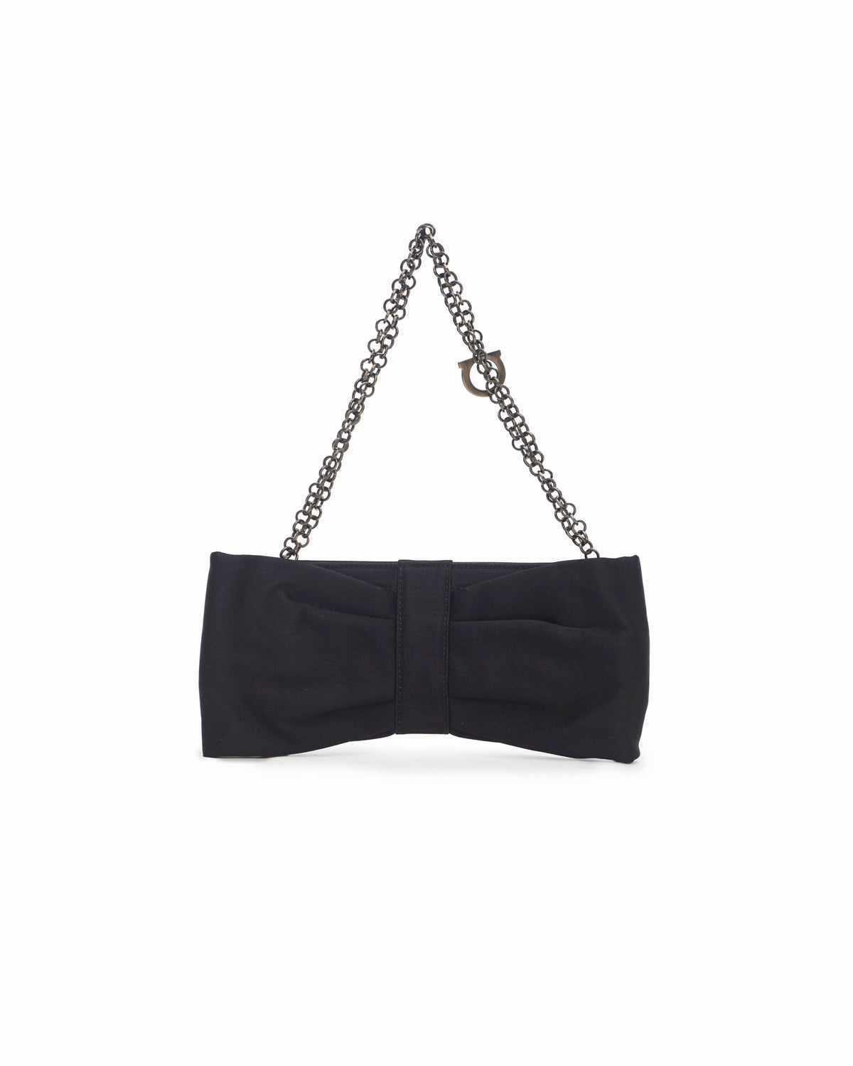 Salvatore Ferragamo Black Satin Gancini Evening Clutch Bag