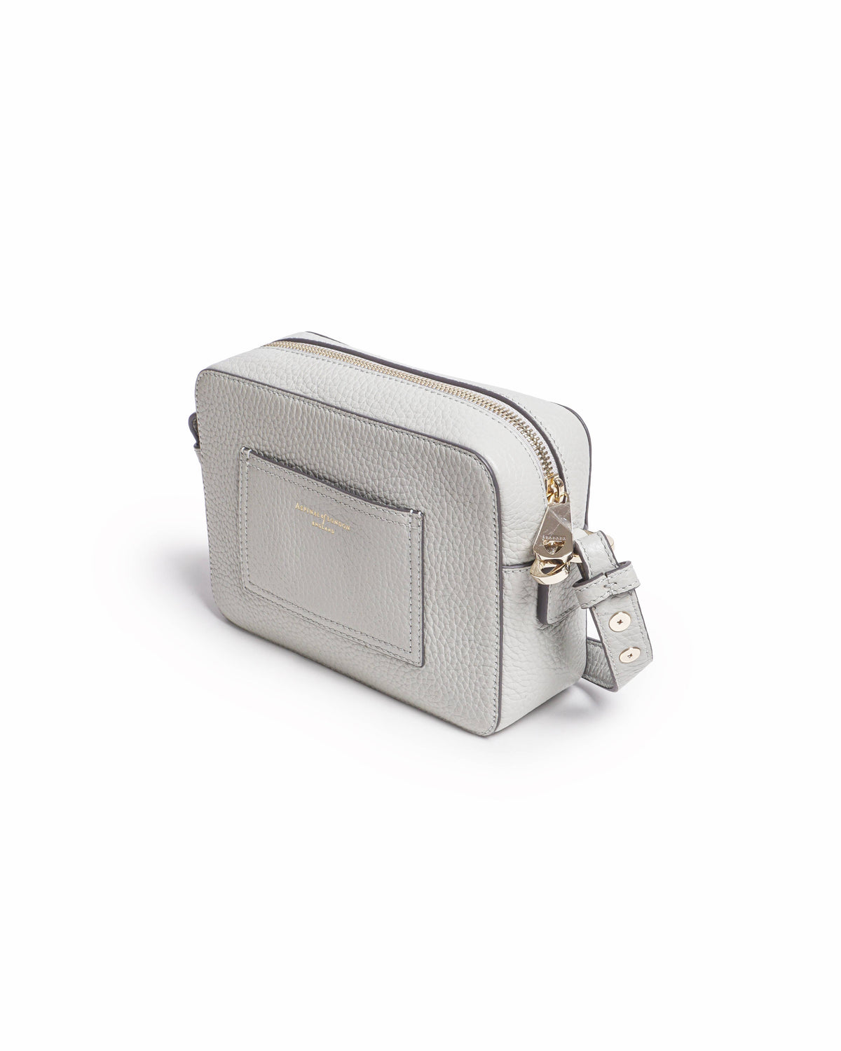 Aspinal of London Warm Grey Pebbled Leather Camera Crossbody Bag