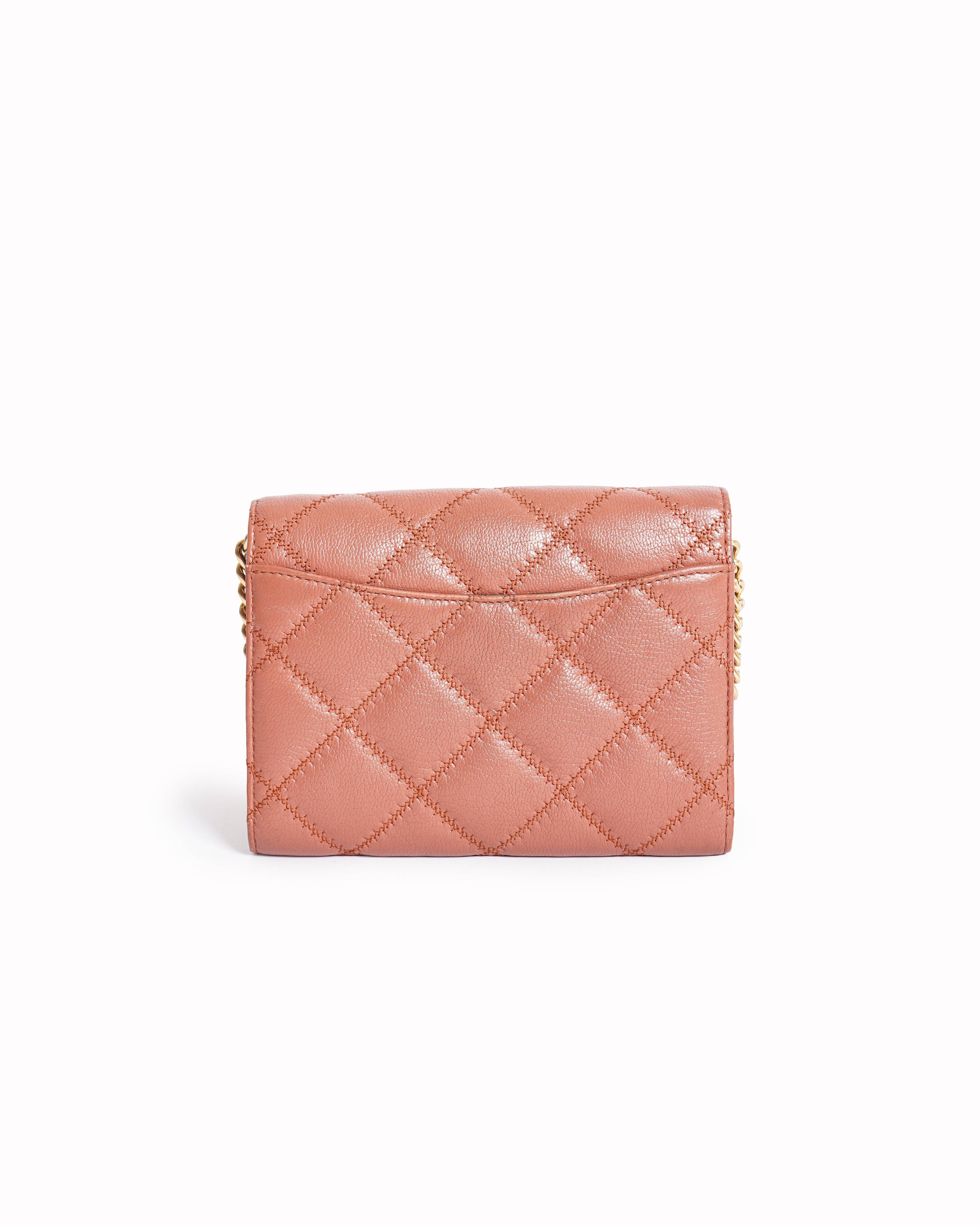 Tory Burch Quilted Crossbody Bag In Coral Pink