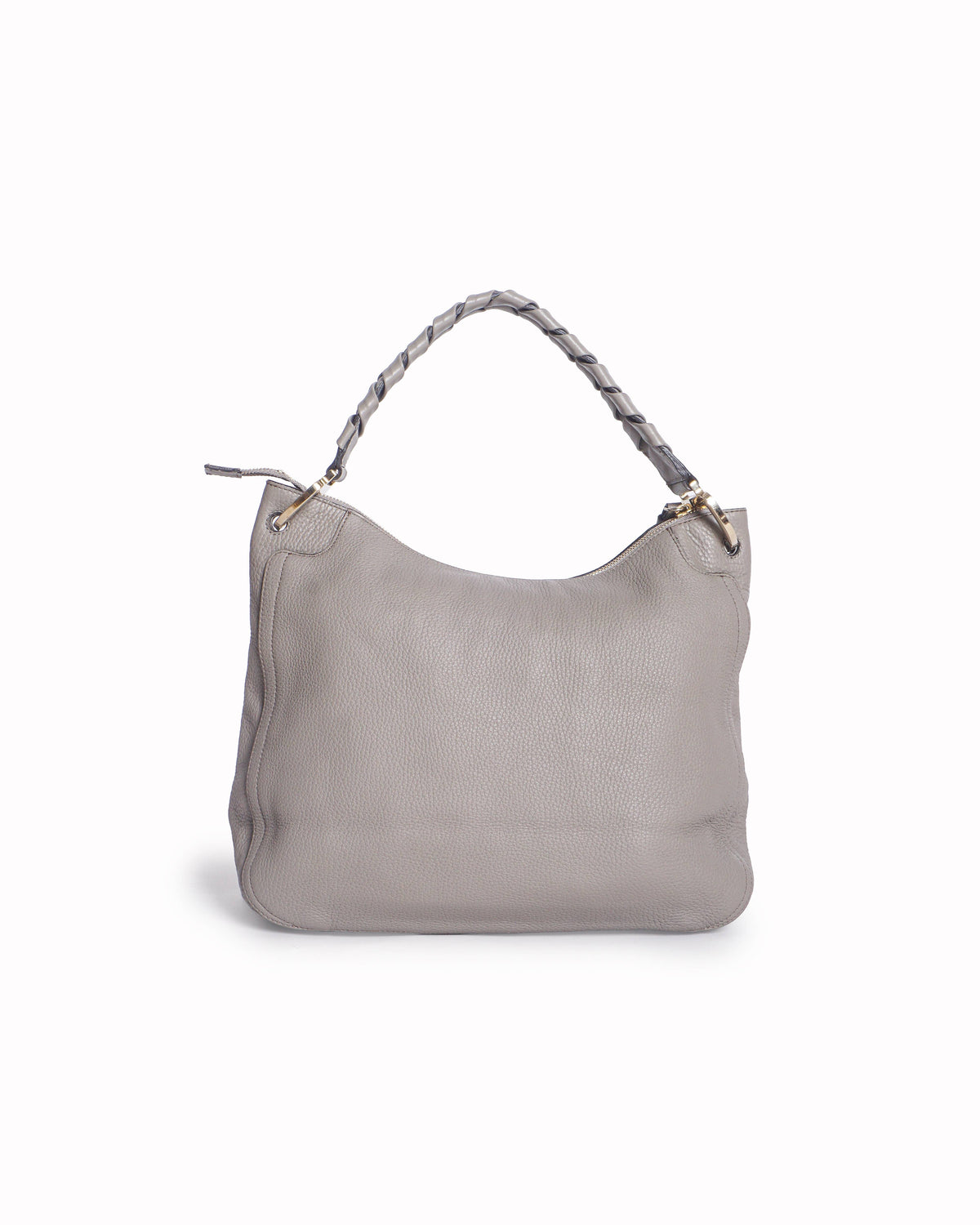 Furla Grey Pebbled Leather Braided Handle Hobo Bag