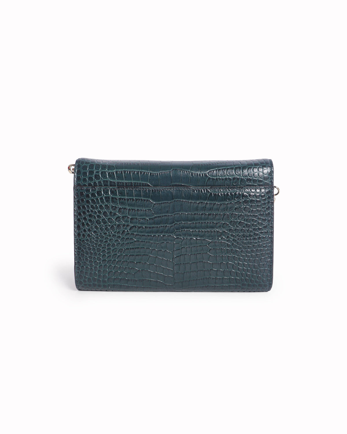 Jimmy Choo Dark Green Varenne Croc-Embossed Clutch
