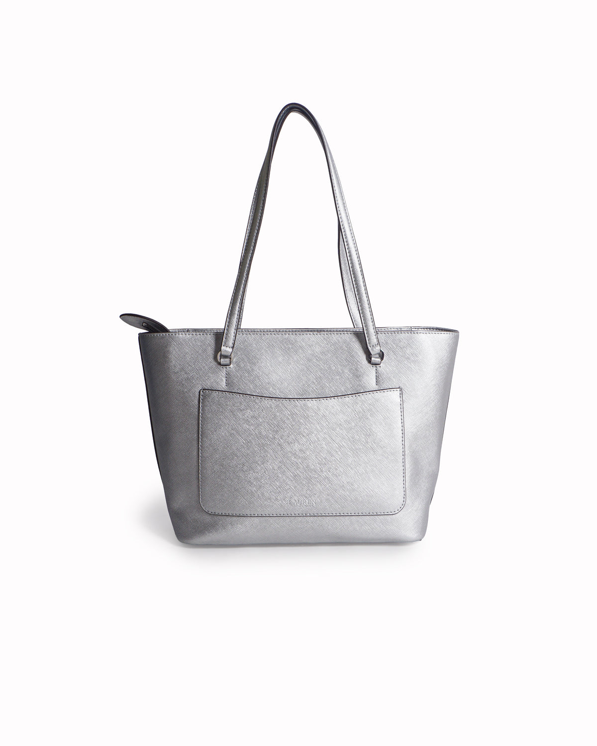 Ralph Lauren Metallic Silver Karly Crosshatch Leather Tote