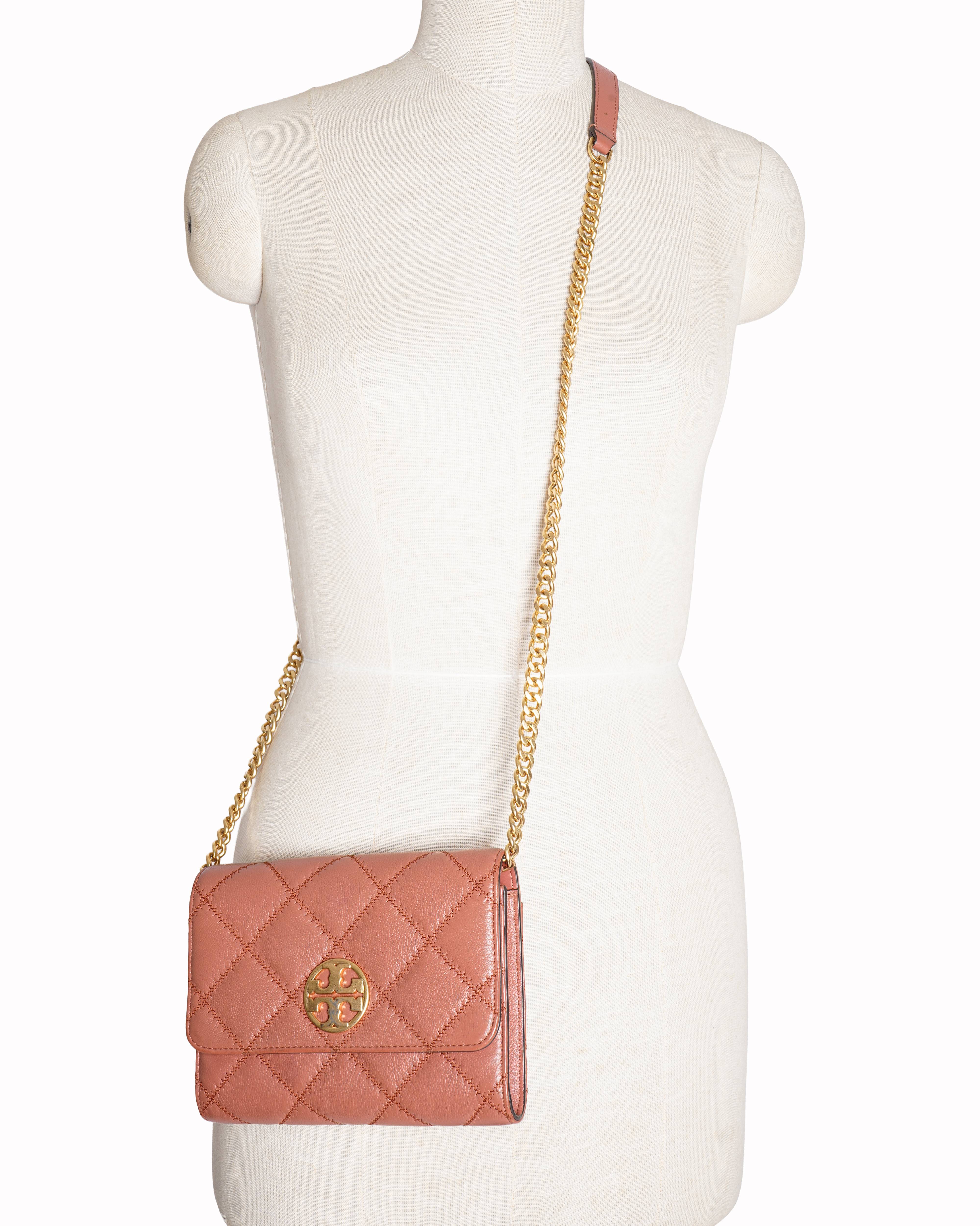Tory Burch Quilted Crossbody Bag In Coral Pink